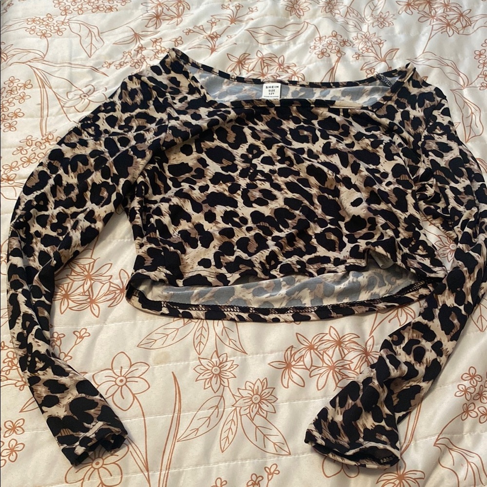 Black and Tan Fitted Crop Blouse with Long Sleeves